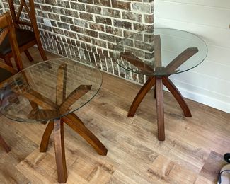 Wood Pedestal Glass Top End Tables