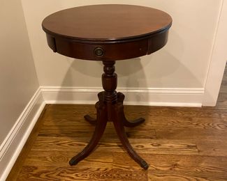 Vintage Wood Drum Table (26"H x 20"W)