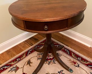 Vintage Wood Drum Table (27"H x 24"W)