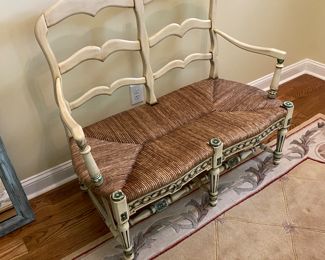 Vintage Country French Hand Painted Rush Seat Settee