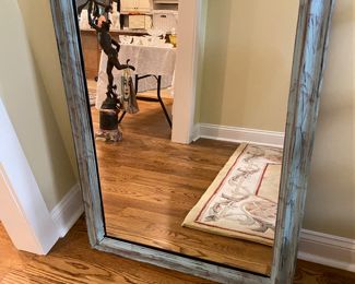 Large Blue Distressed Mirror {39" x 28"}