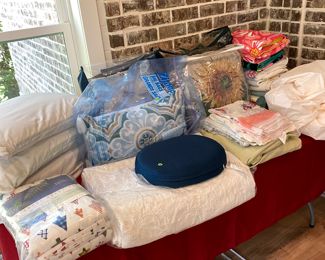 Matelasse Coverlet/Full Size Flannel Sheet Set/Throw Pillows/Beach Towels