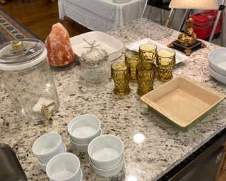 Ceramic Ramekins/Vintage Glassware/Glass Beverage Dispenser/Salt Lamp/Vintage Rabbit Table Lamp