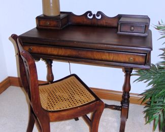 Antique writing desk & caned side chair
