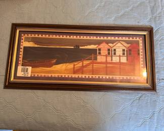 Framed print of fishing village 6" x 21"