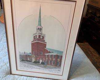 Color William Goebel limited edition 6/25 print of The Baptist Temple of Charleston, Wv, signed and inscribed to Eadie (Holcomb) professionally framed 21" x 15"