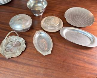 Variety of vintage metalware serving pieces