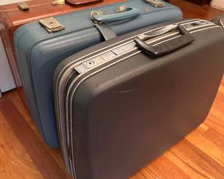 Grouping of vintage small suitcases, some wear & tear on each, smell great, ready for refurbishing 15" x 20"