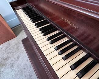 Kimball 1950s upright piano, one key is chipped, will need cleaned and tuned, some top of stool & lid have heavy scratches, priced to sell 