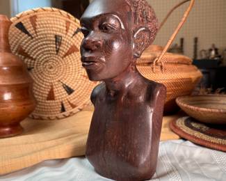 Carved bust of a man from the Congo, 1950s, 12"H