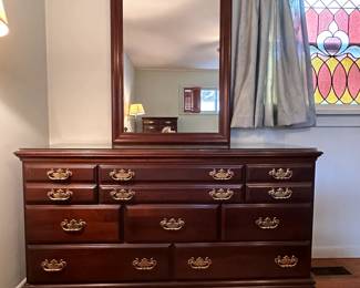 Dresser with 8-drawers and attached mirror, custom protective glass protector 54"W
