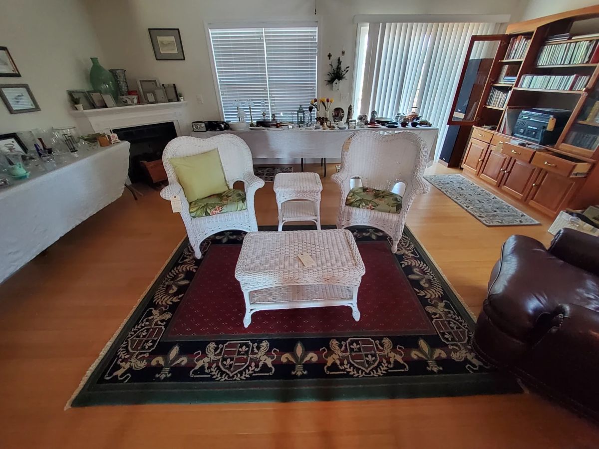 4 piece Wicker Set,  Wool Rug