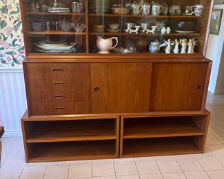 Mid century hutch with China and crystal 