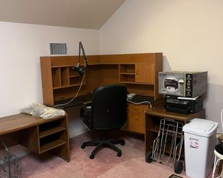 Corner desk, shelving and desk  chair