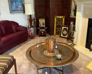 Vintage brass and wood Asian table and Asian decor