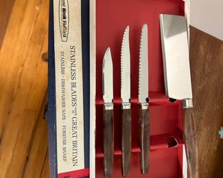 Vintage Sheffield Kitchen Knife Set Bakelite Handles, Art Deco, With Box