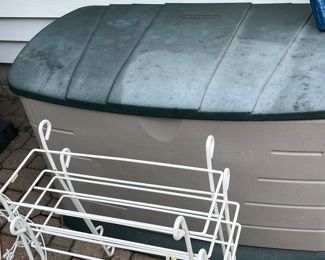 Deck box with pond supplies in it, pot stands