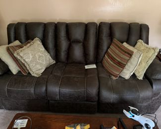 Power leather recliner sofa