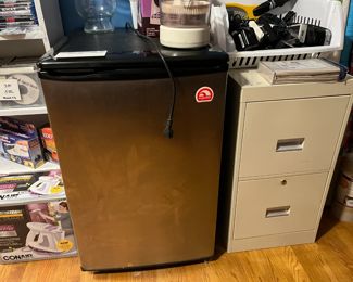 Small refrigerator, file cabinet 