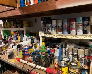Loads of spray paints and garage products 