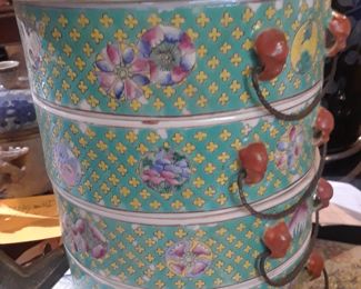 Four tier porcelain food  or storage container with carnelian accents