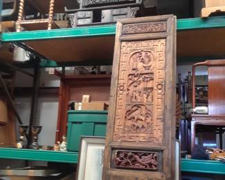 Extra tall carved panel. Glimpse of furniture we will bring down.