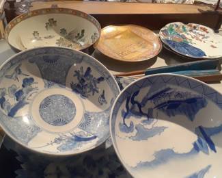 Two blue and white bowls