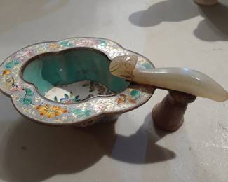 Cloisonne and jade brush washer