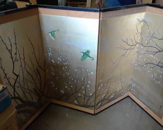 Vintage wall screen in soft gold with fruit blossoms. Excellent condition