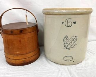 WOODEN BUCKET, 6G. CROCK