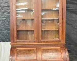 1800'S WALNUT CYLINDER BOOKCASE DESK 