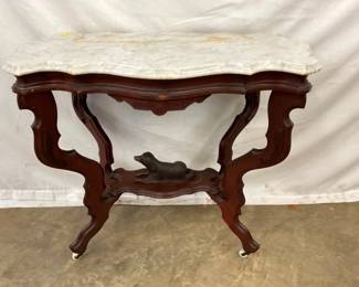 RARE WALNUT MARBLE TOP TABLE 