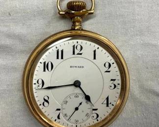 17J. HOWARD GOLD CASE POCKET WATCH
