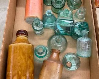 EARLY BOTTLES AND INK WELLS