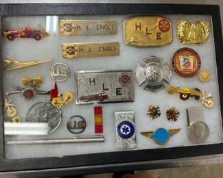 FIRE DEPT. BUCKELS, COINS, PIN, ETC