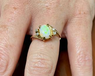 Gold ring with opal and diamonds