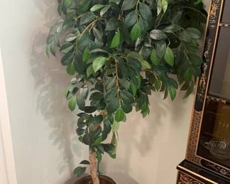 antique chinese harvest basket with fauz plant