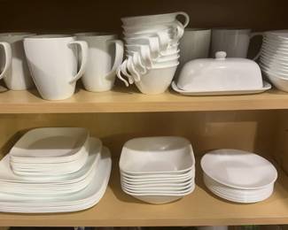 Corelle White Plates, Bowls, Cups, Butter Dish