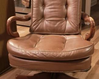 Brown Leather Office Chair on Castors