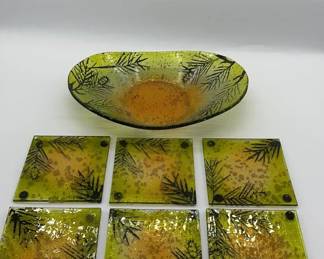 Hand Blown Glass Art Bowl Artist Signed 15”x 4”