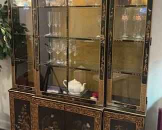 Hand Painted Gold Leaf China Cabinet