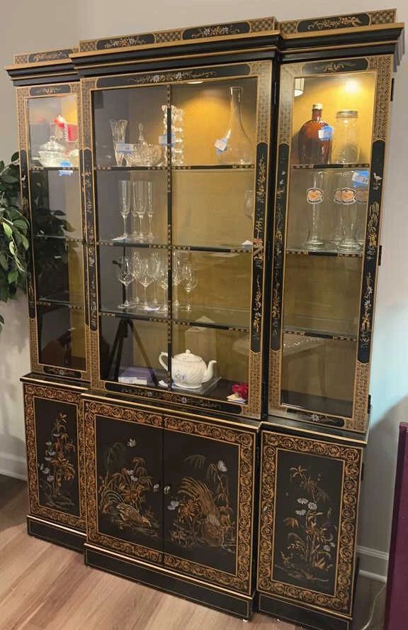 Hand Painted Gold Leaf China Cabinet