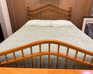 Oak queen size bed and mattress