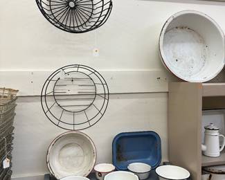 Enamel ware black & white , blue & red ringed.