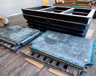 60. $2000/all -- Eight Disassembled Pool Tables - one Brunswick Anniversary, two Brunswick Gold Crown III, and six other pool tables. One end pocket metal cover is missing.