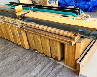 60. Eight Disassembled Pool Tables - one Brunswick Anniversary, two Brunswick Gold Crown III, and six other pool tables. One end pocket metal cover is missing. Parts 6