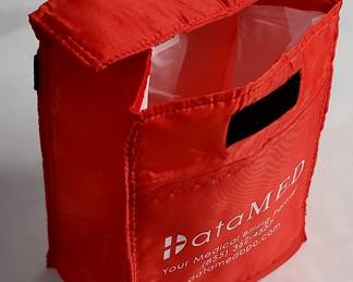 67. $50/all -- Lot of Red Lunch Bags (count 61) have a company logo