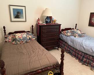 pair of twin beds, chest of drawer matches previous dresser