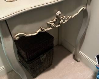 one of 2 pale blue one drawer tables