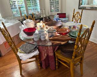 4 vintage kitchen chairs with matching table (covered by fabric and glass top)